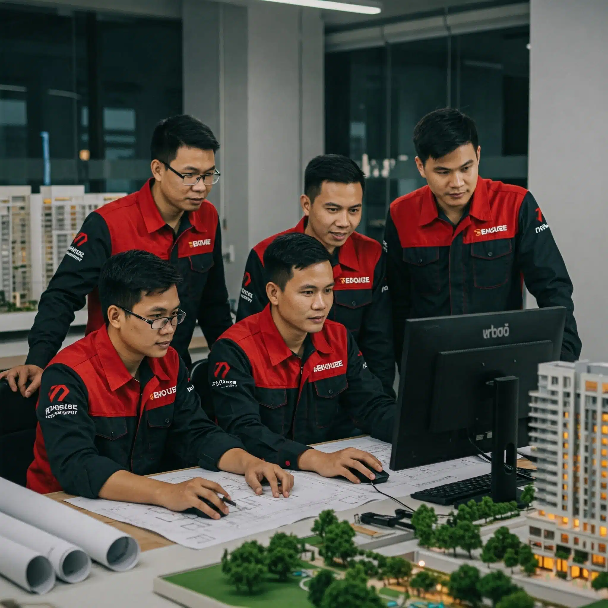 Đội ngũ kỹ sư REHOUSE làm việc cùng nhau bên máy tính